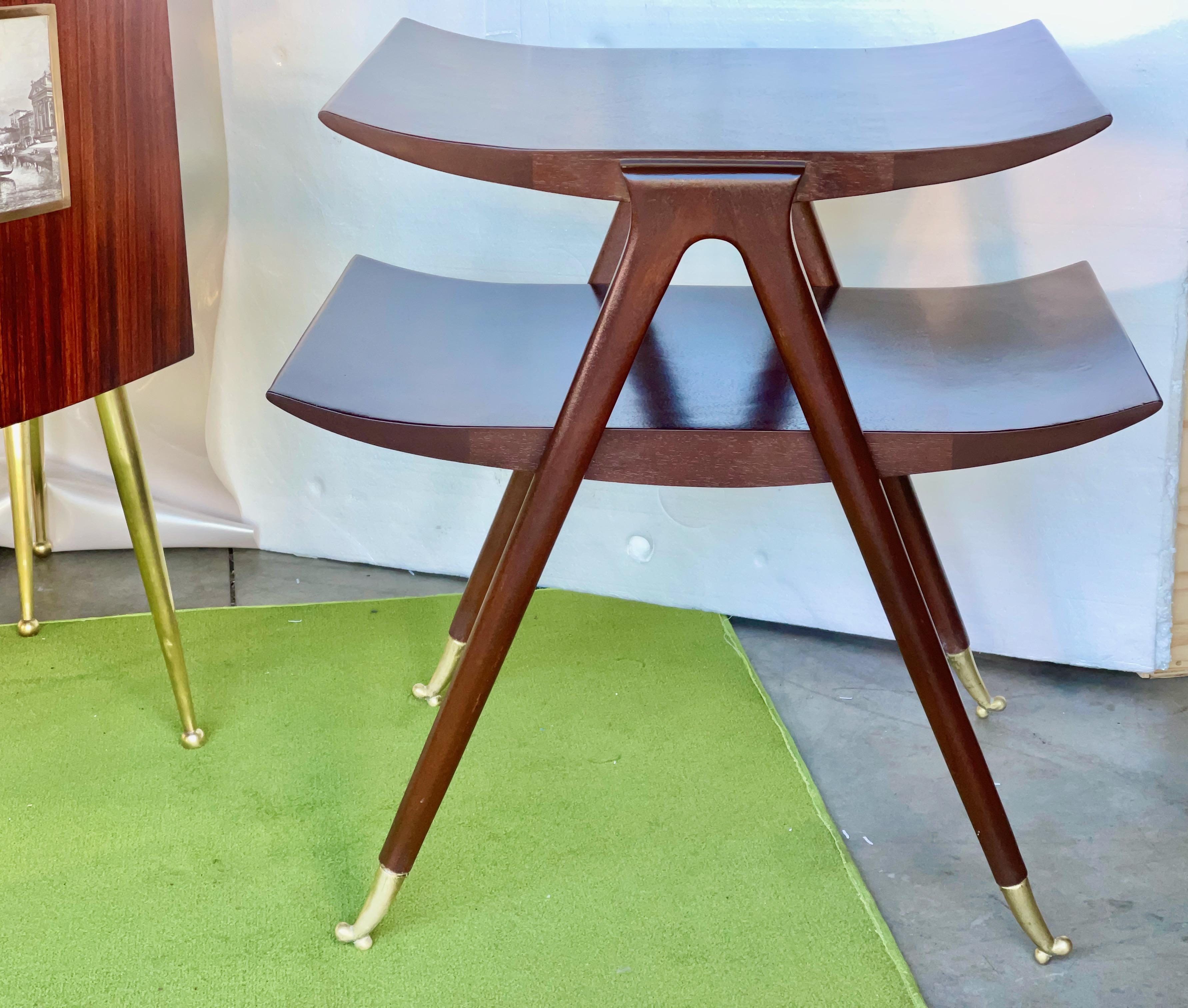 Pair of Ico Parisi Style Two-Tier Side Tables In Good Condition For Sale In Hanover, MA