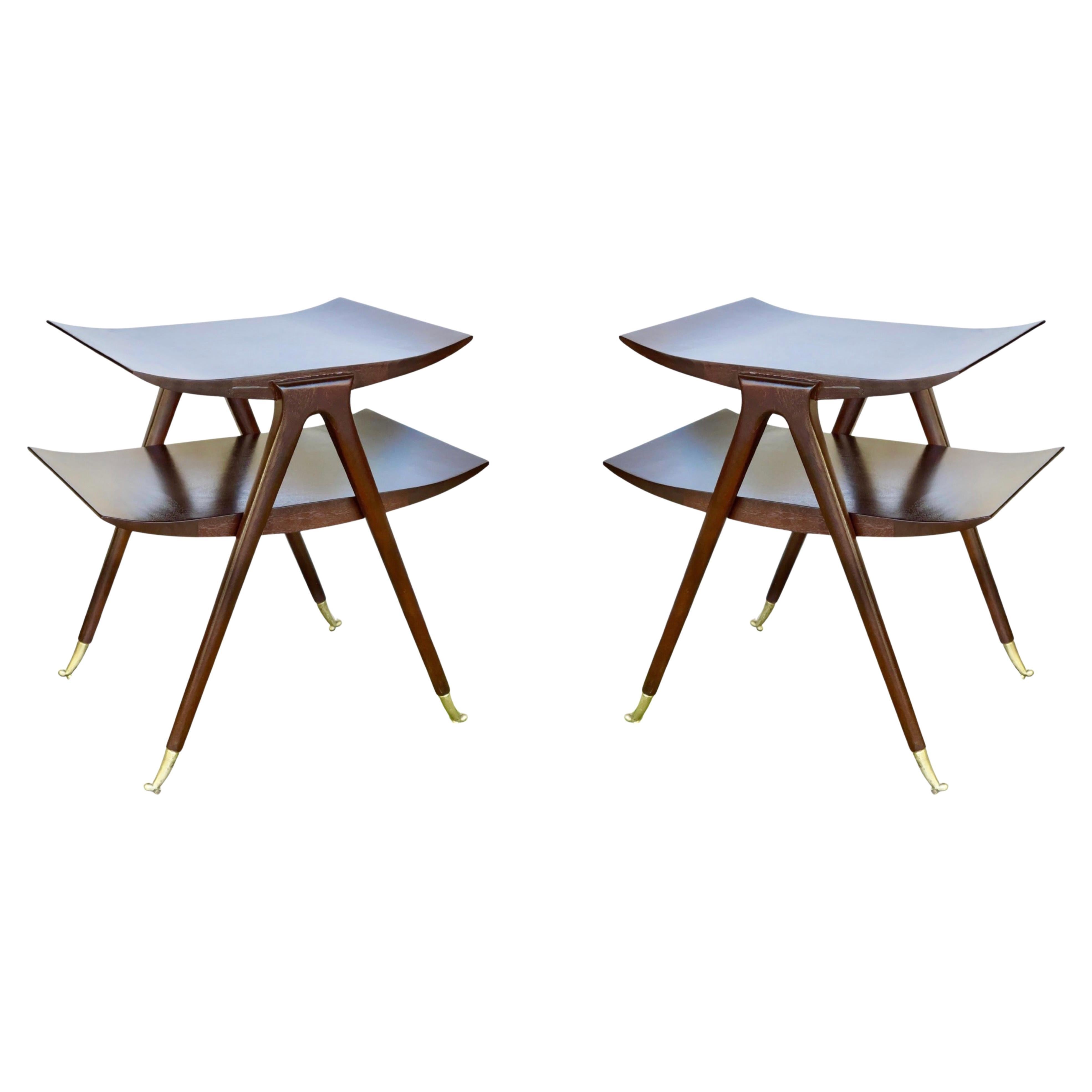 Pair of Ico Parisi Style Two-Tier Side Tables For Sale