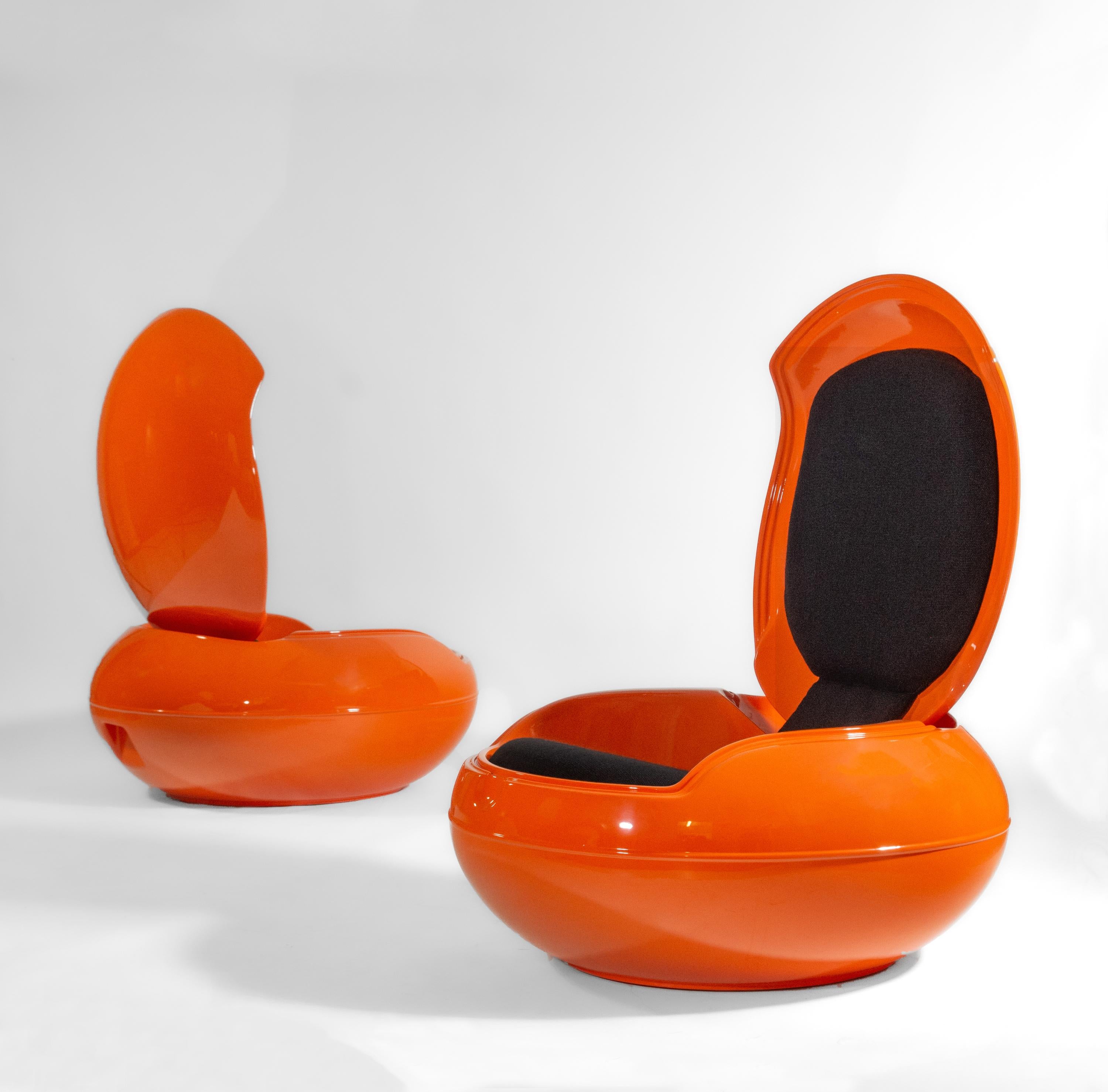 Space Age Pair Of Iconic 1970s Peter Ghyczy Garden Orange Egg Chairs