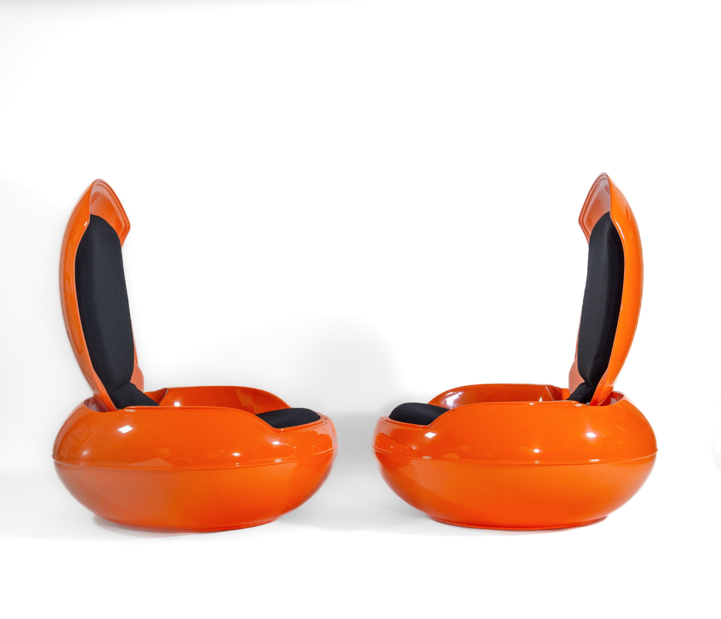 German Pair Of Iconic 1970s Peter Ghyczy Garden Orange Egg Chairs