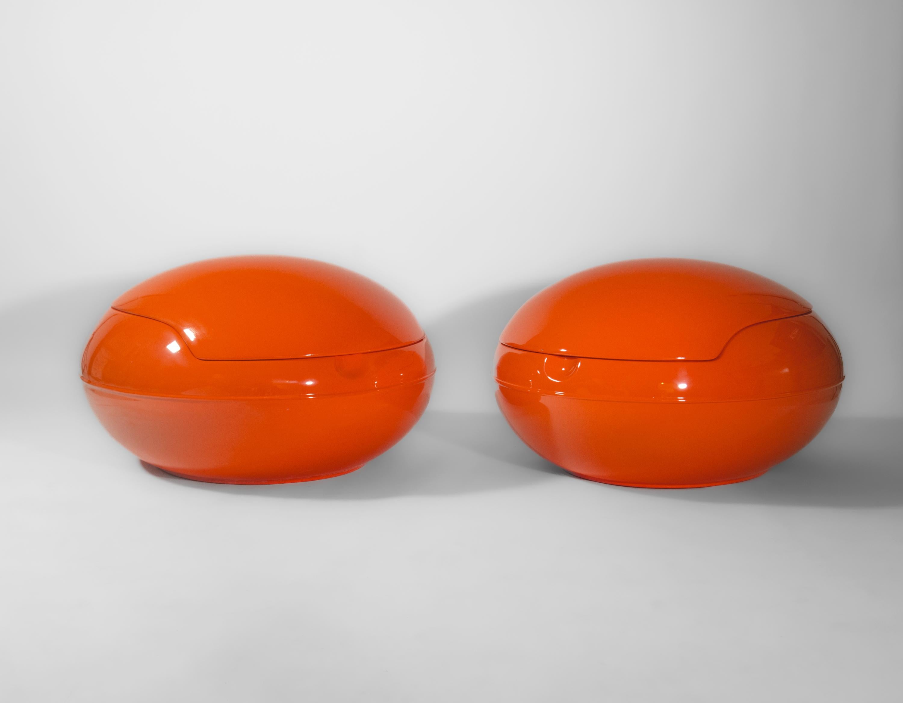 Painted Pair Of Iconic 1970s Peter Ghyczy Garden Orange Egg Chairs