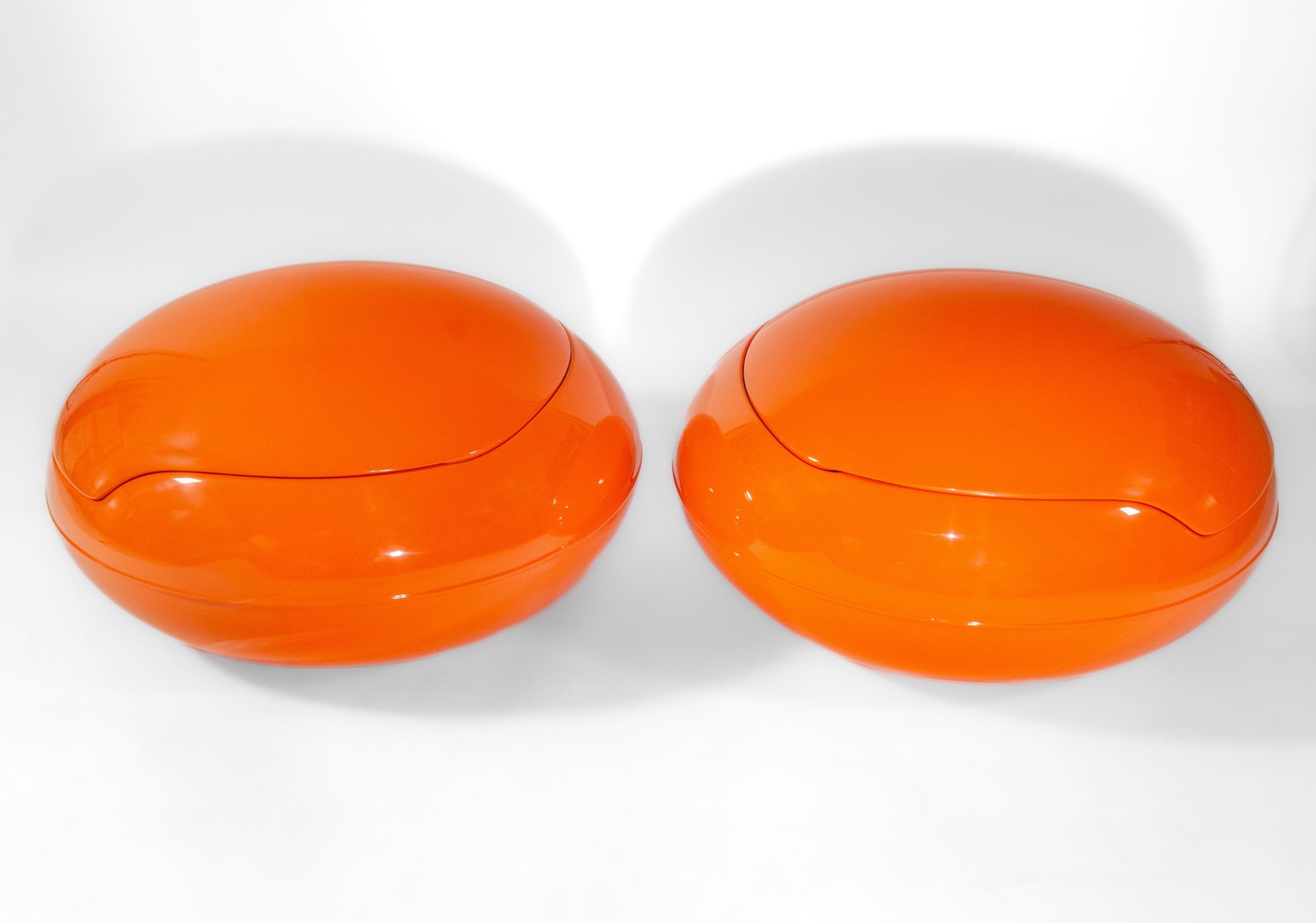Pair Of Iconic 1970s Peter Ghyczy Garden Orange Egg Chairs 1