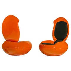 Pair Of Iconic 1970s Peter Ghyczy Garden Orange Egg Chairs