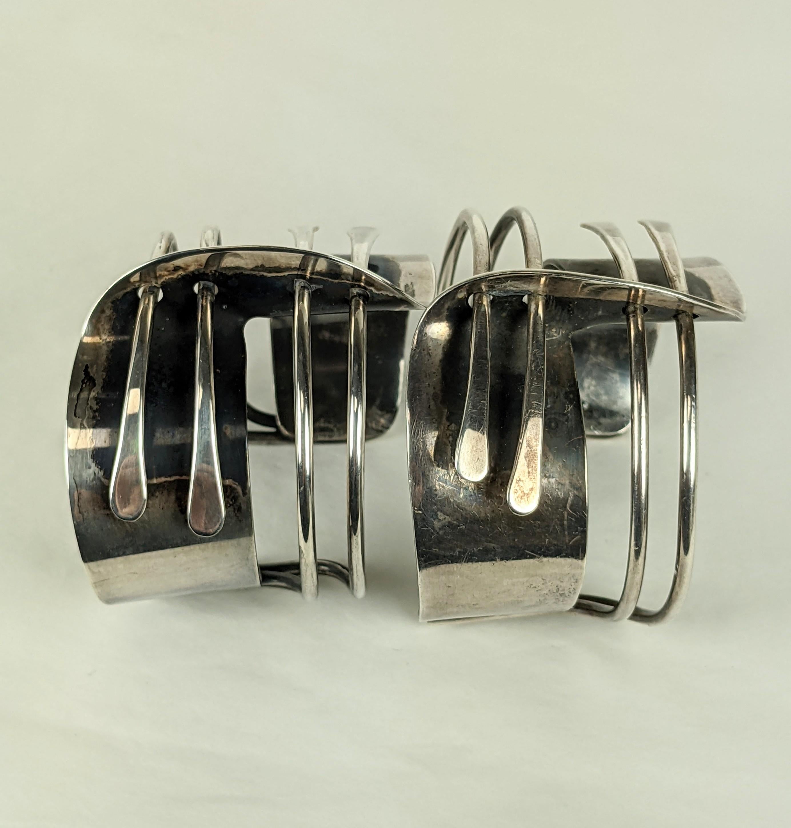 Modernist Pair of Iconic Art Smith Modernette Cuffs For Sale