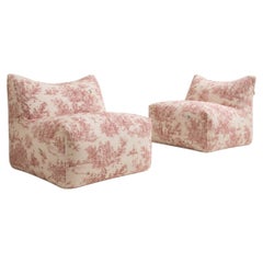 Pareja de Sillones Bambola icónicos de Mario Bellini, tela Toile de Jouy rosa