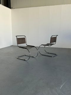 Pair of Iconic Bauhaus 'MR10' Style Cantilever Chairs, Mies Van Der Rohe, 90s