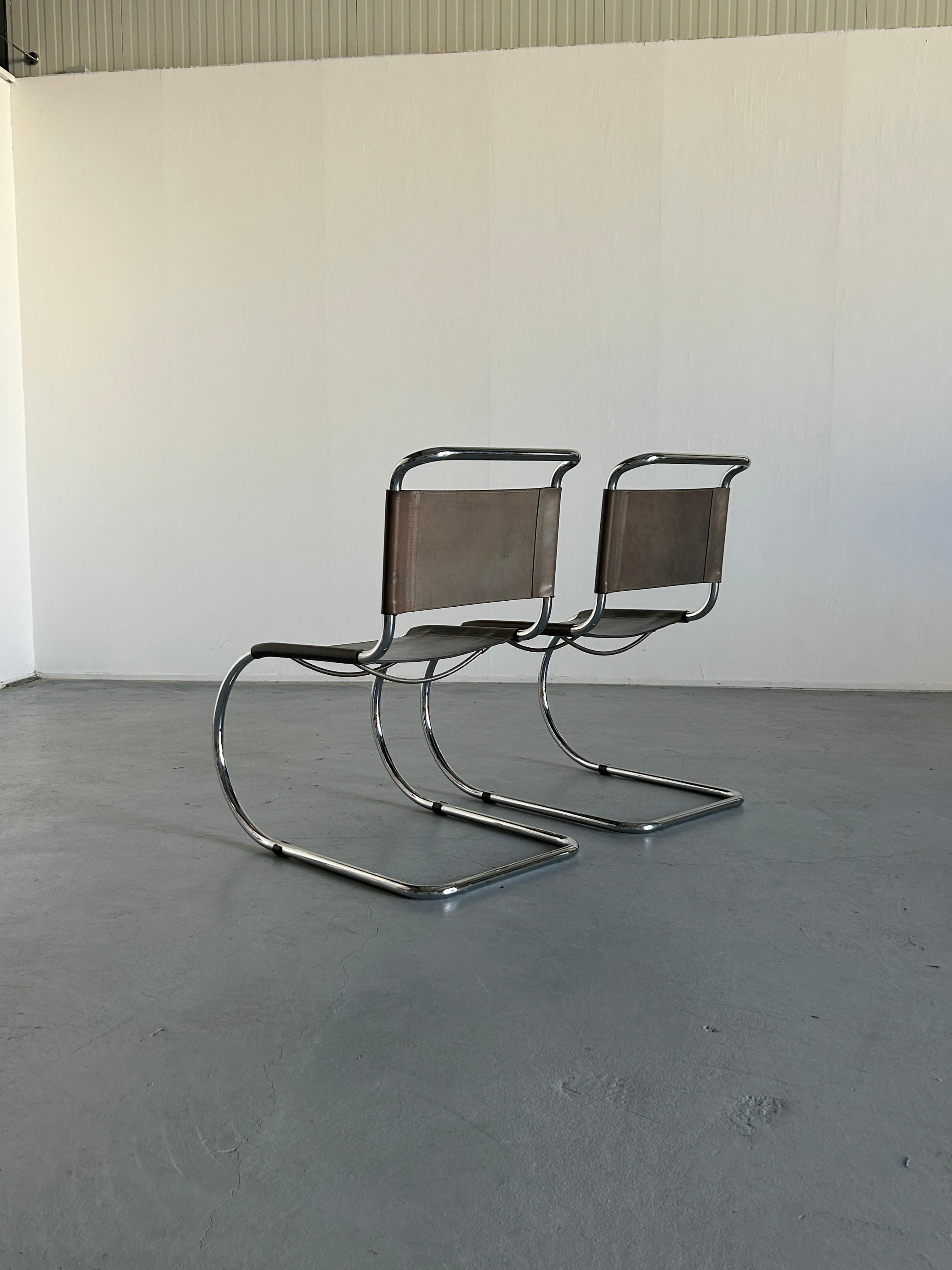 German Pair of Iconic Bauhaus 'MR10' Style Cantilever Chairs, Mies Van Der Rohe, 90s