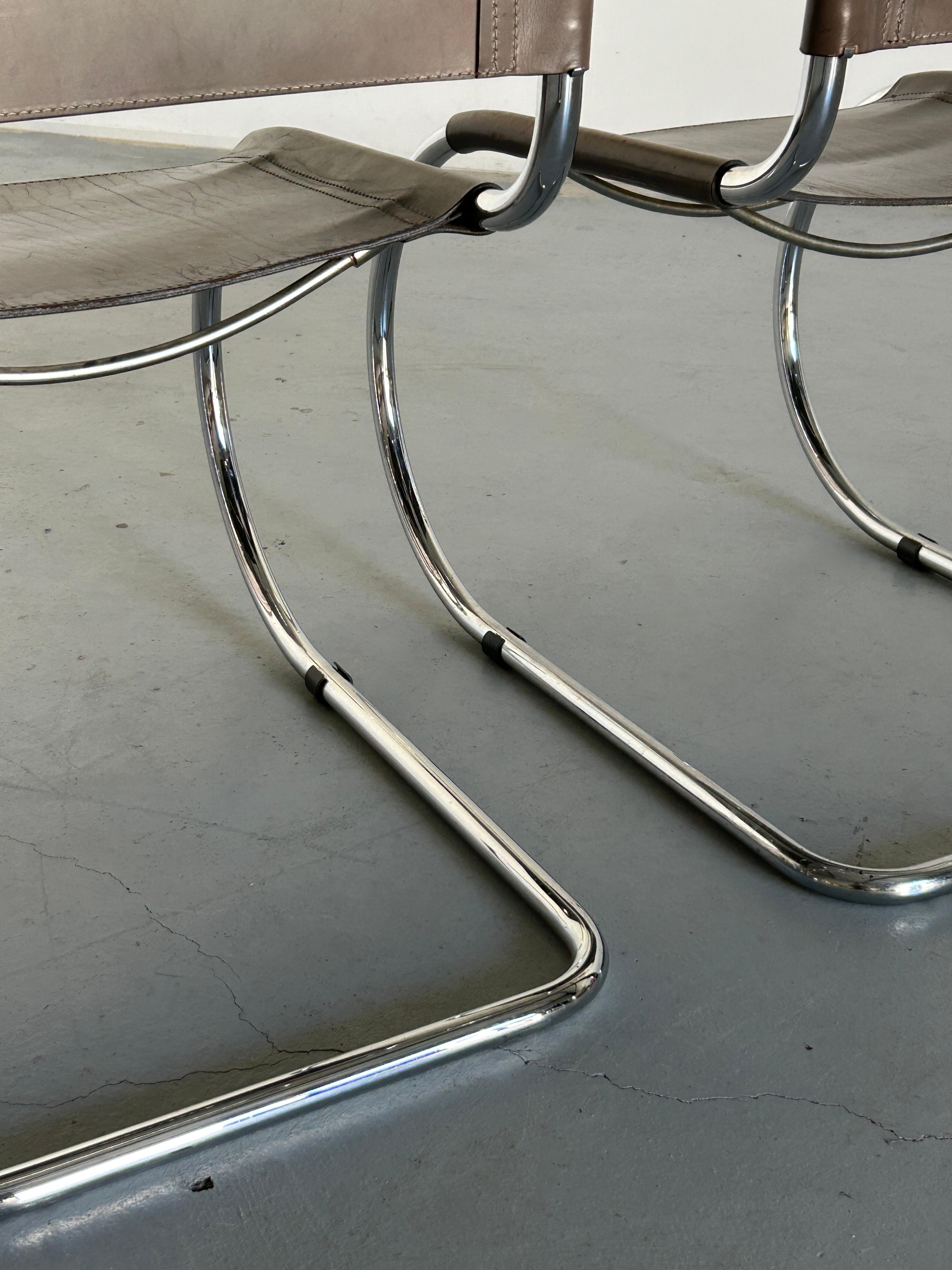 Steel Pair of Iconic Bauhaus 'MR10' Style Cantilever Chairs, Mies Van Der Rohe, 90s