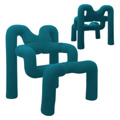 Pair of Iconic Blue Armchairs by Terje Ekstrom, Norway, 1980s