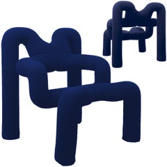 Vintage Pair of Iconic Blue Armchairs by Terje Ekstrom, Norway, 1980s