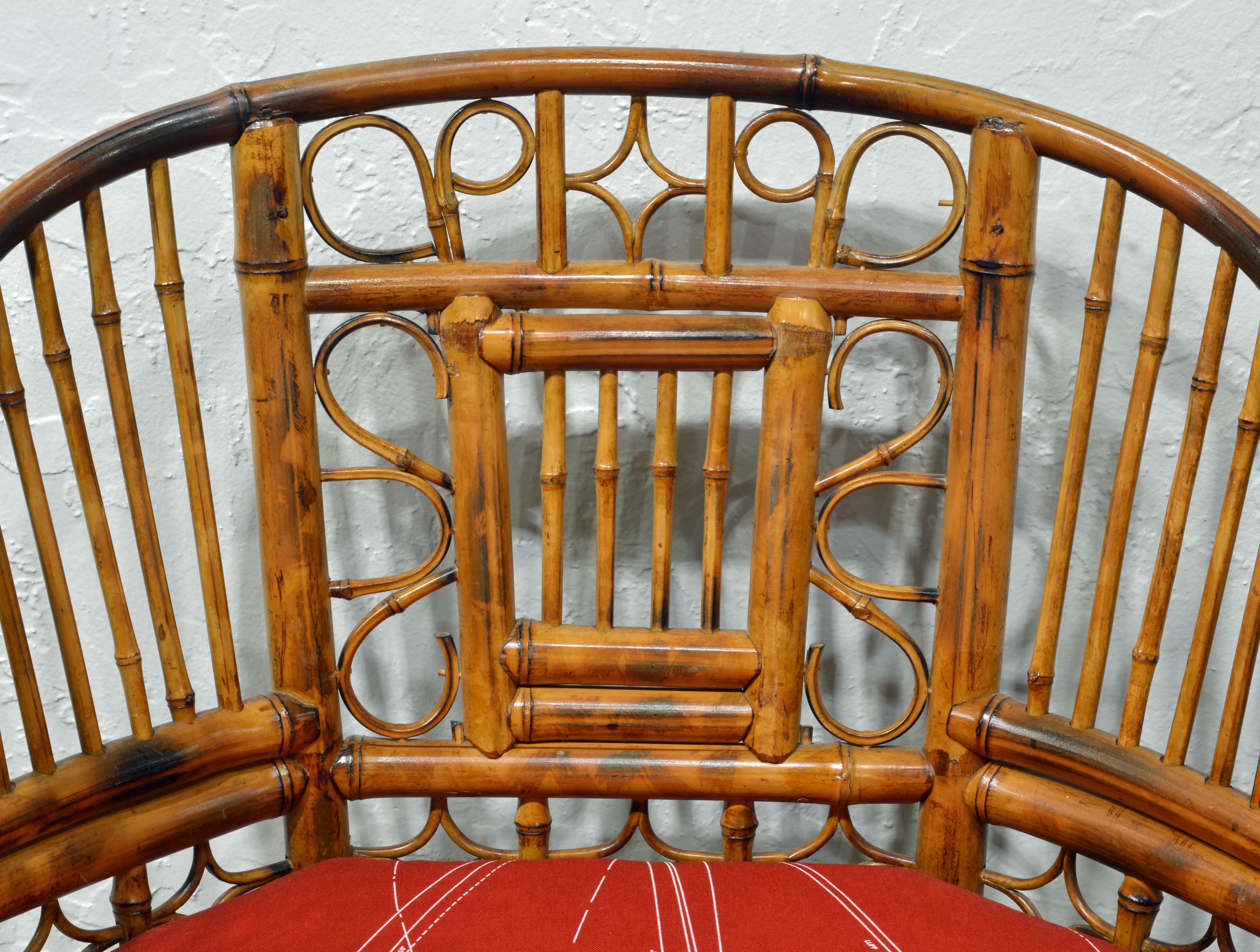 Pair of Iconic Brighton Pavilion Style Chinoiserie Chippendale Bamboo Armchairs 5