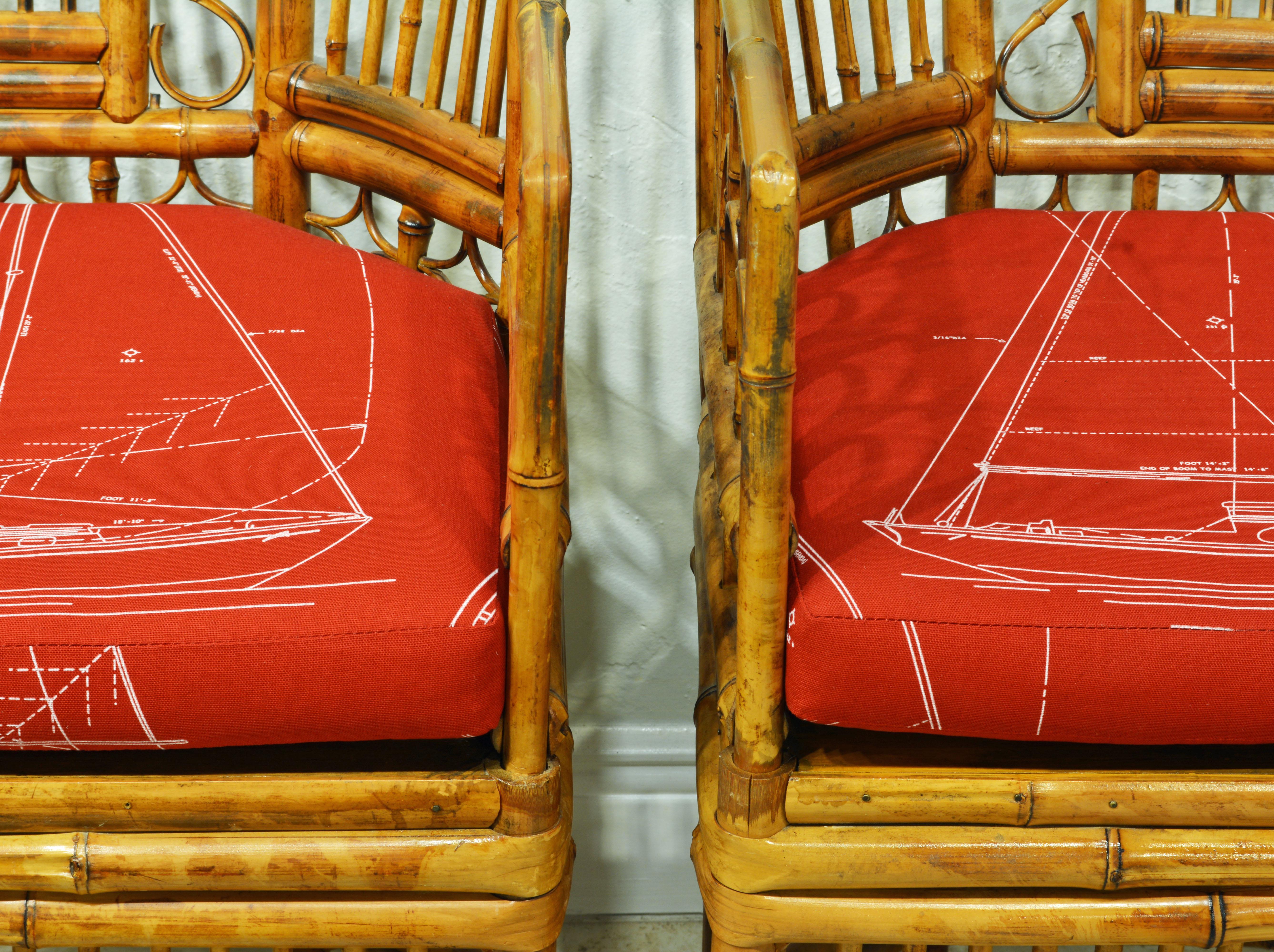 20th Century Pair of Iconic Brighton Pavilion Style Chinoiserie Chippendale Bamboo Armchairs