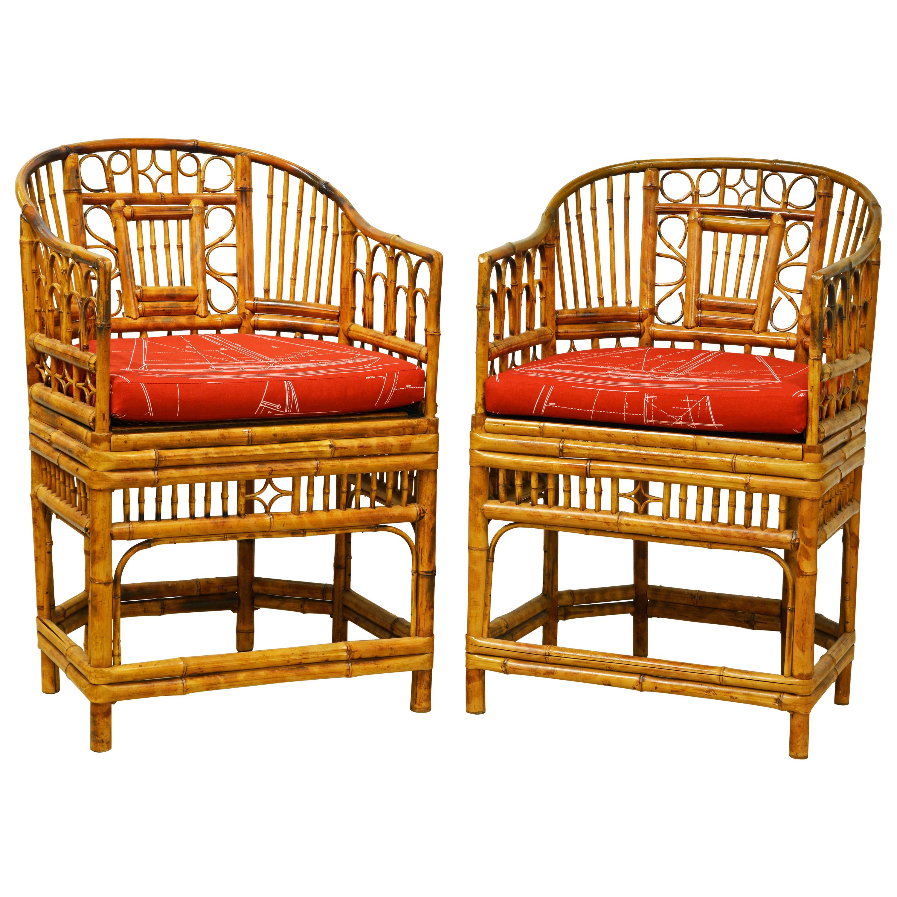 Pair of Iconic Brighton Pavilion Style Chinoiserie Chippendale Bamboo Armchairs
