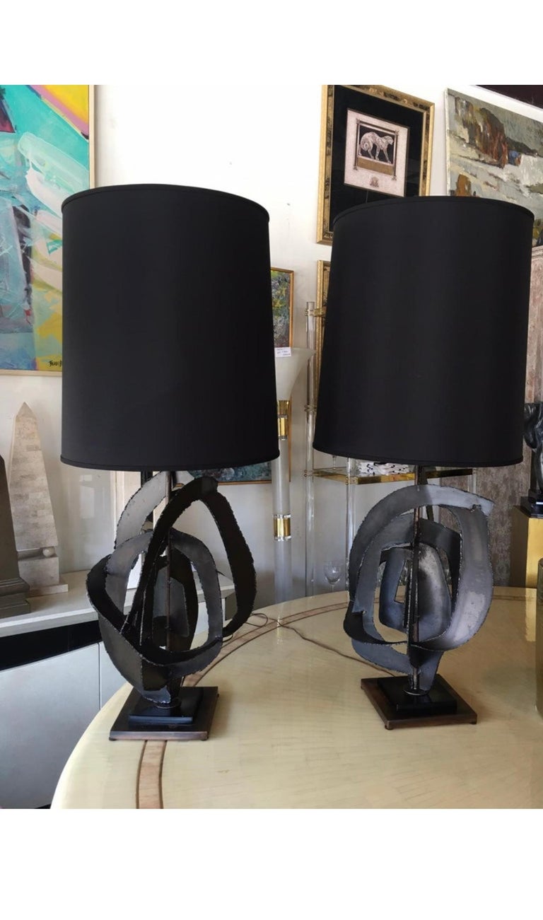 Pair of Iconic Brutalist Bronze Lamps by Richard Barr Laurel Lamp 1960s For Sale 3