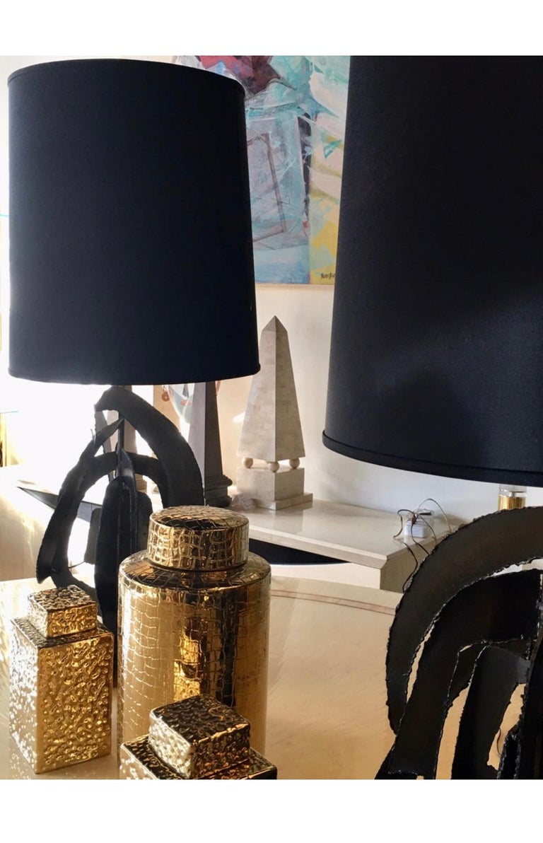 Blackened Pair of Iconic Brutalist Bronze Lamps by Richard Barr Laurel Lamp 1960s For Sale