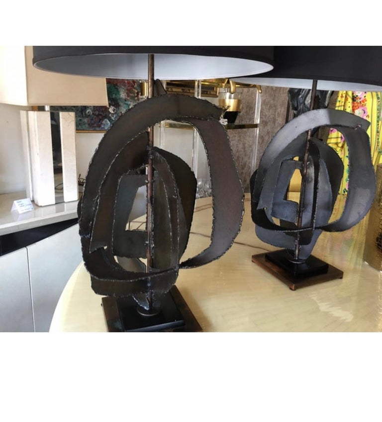 Pair of Iconic Brutalist Bronze Lamps by Richard Barr Laurel Lamp 1960s For Sale 1