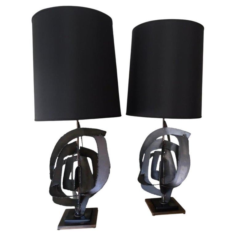 Pair of Iconic Brutalist Bronze Lamps by Richard Barr Laurel Lamp 1960s For Sale