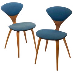 Pair of Iconic Cherner Chairs by Plycraft in Walnut and Fabric
