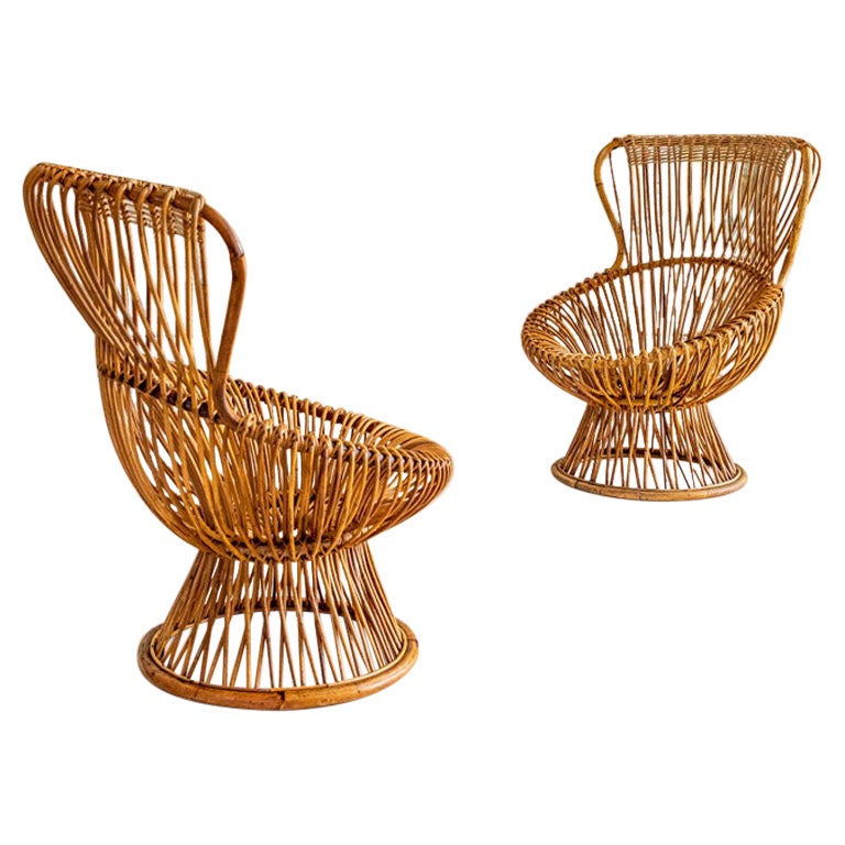 Paire de fauteuils emblématiques en rotin Margherita de Franco Albini pour Bonacina