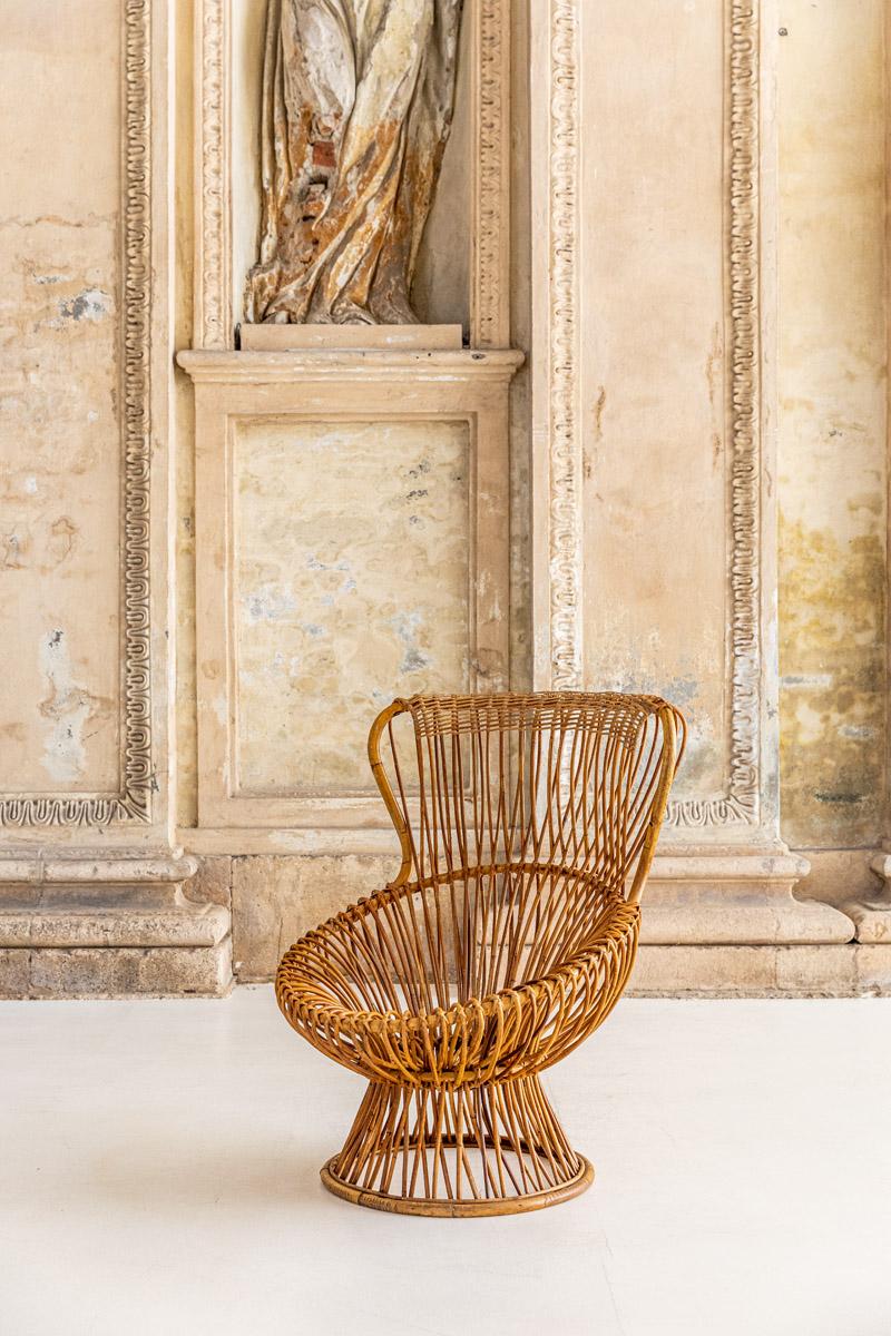 Sculpté à la main Paire de fauteuils emblématiques en rotin Margherita de Franco Albini pour Bonacina en vente