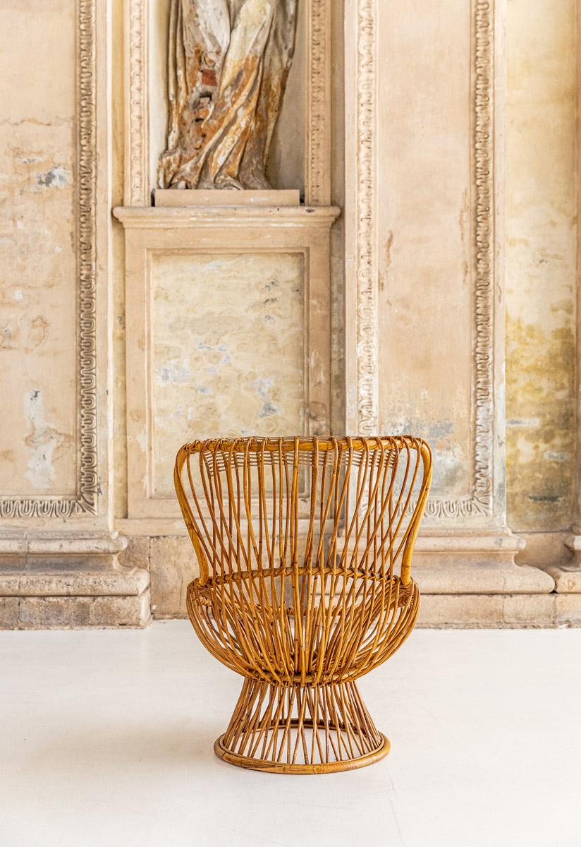 Rotin Paire de fauteuils emblématiques en rotin Margherita de Franco Albini pour Bonacina en vente