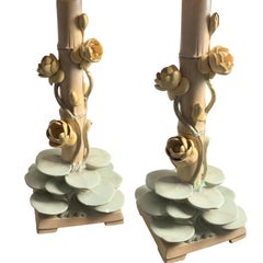 Paar ikonische Mitte des Jahrhunderts große italienische Farbe Gips Lotus Pad Lampen w / Schirme