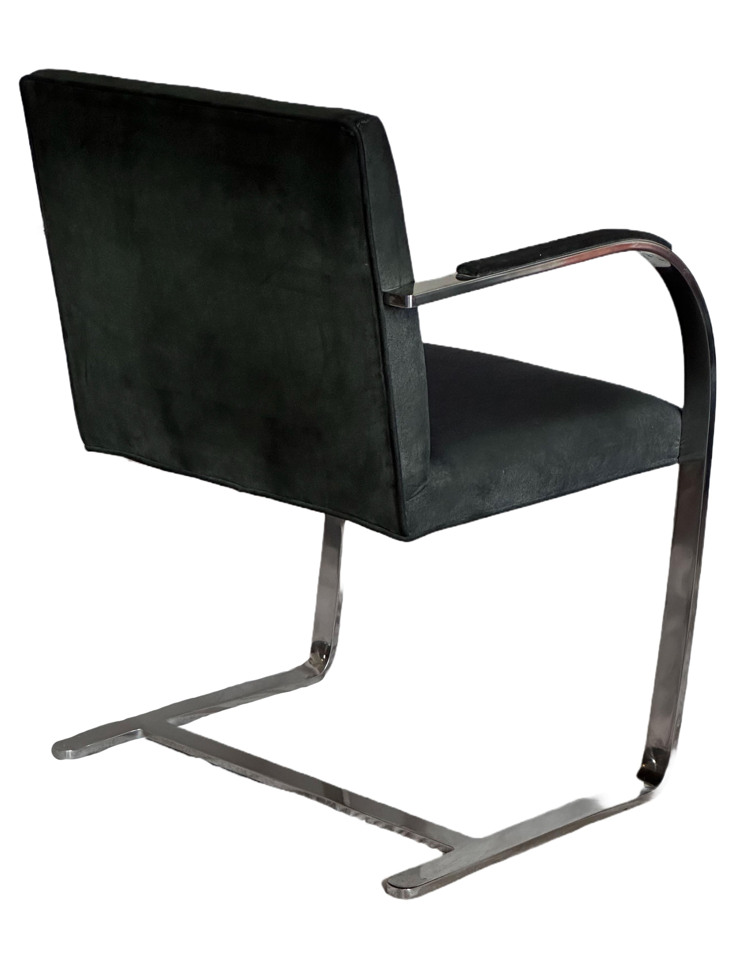 Mid-Century Modern Pair of Iconic Mies Van Der Rohe Brno Flat Bar Chair in Black Suede For Sale