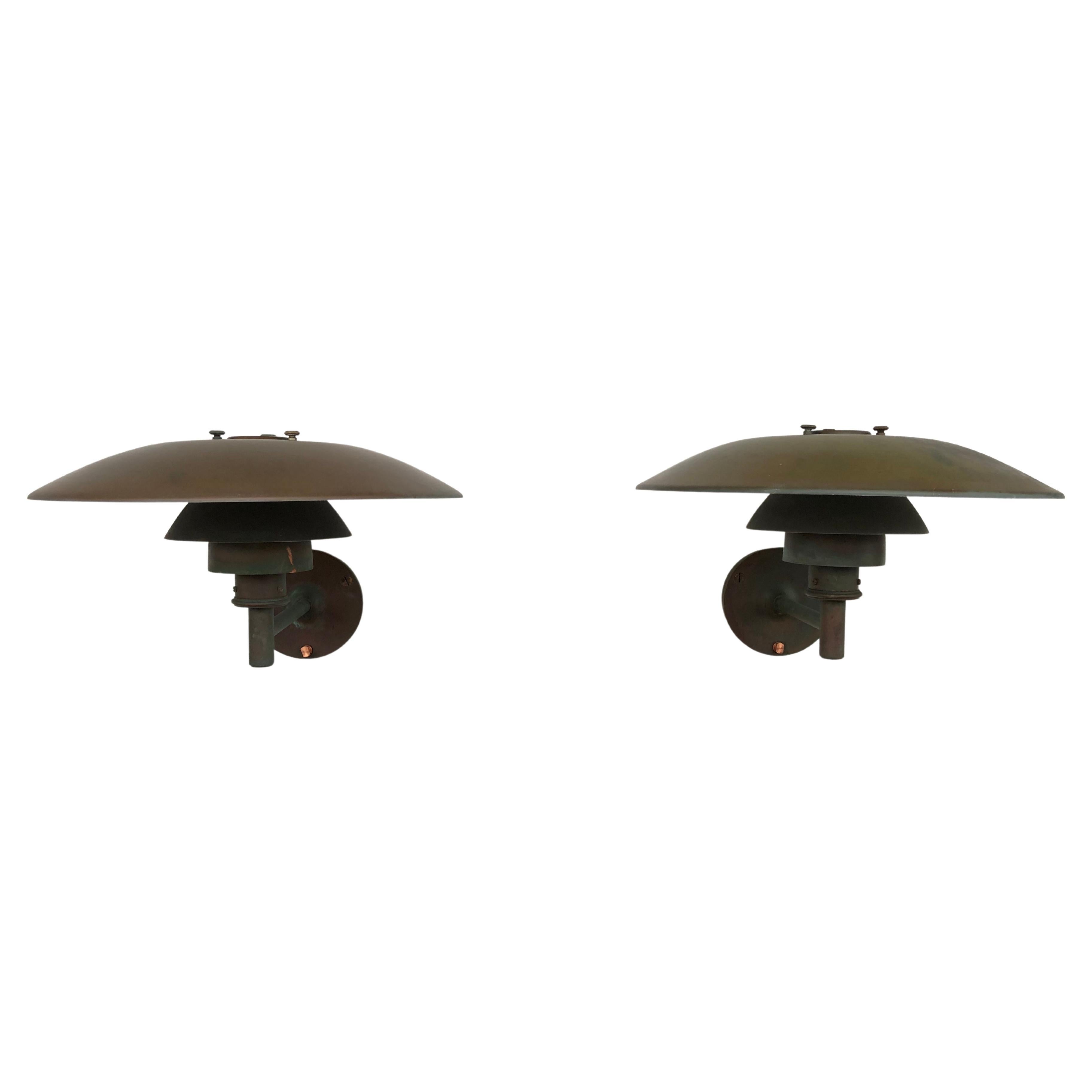 Pair of Iconic Poul Henningsen Copper Wall Lamps by Louis Poulsen of DK