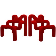 Pair of Iconic Red Armchairs by Terje Ekstrom, Norway, 1980s