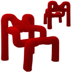 Pair of Iconic Red Armchairs by Terje Ekstrom, Norway, 1980s