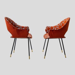 Pair of iconic round back chairs with Hermes fabric. Midcentury Italian design