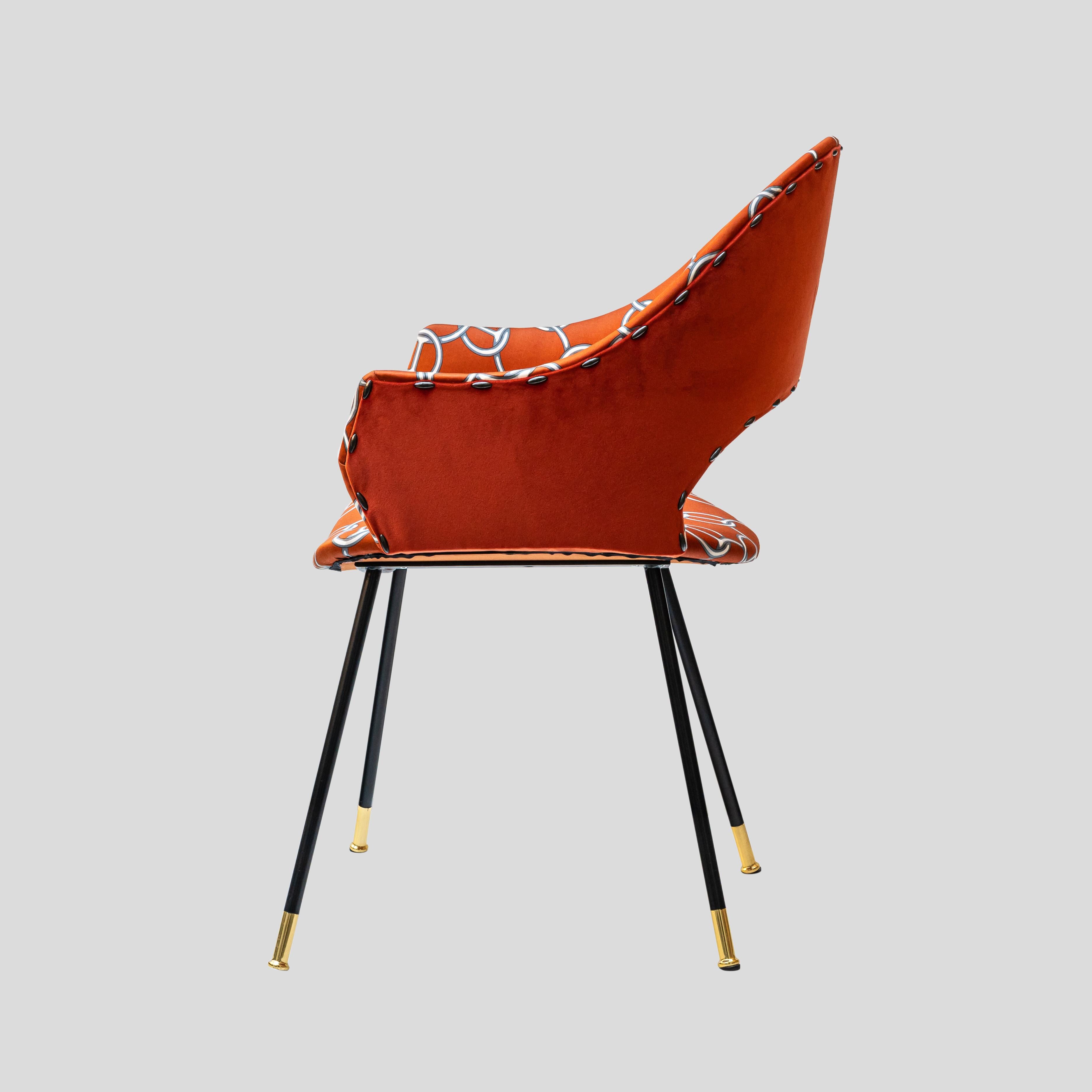 italien Paire de chaises iconiques à dossier rond avec tissu Hermes. Design/One du milieu du siècle dernier en vente