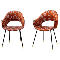 Pair of iconic round back chairs with Hermes fabric. Midcentury Italian design