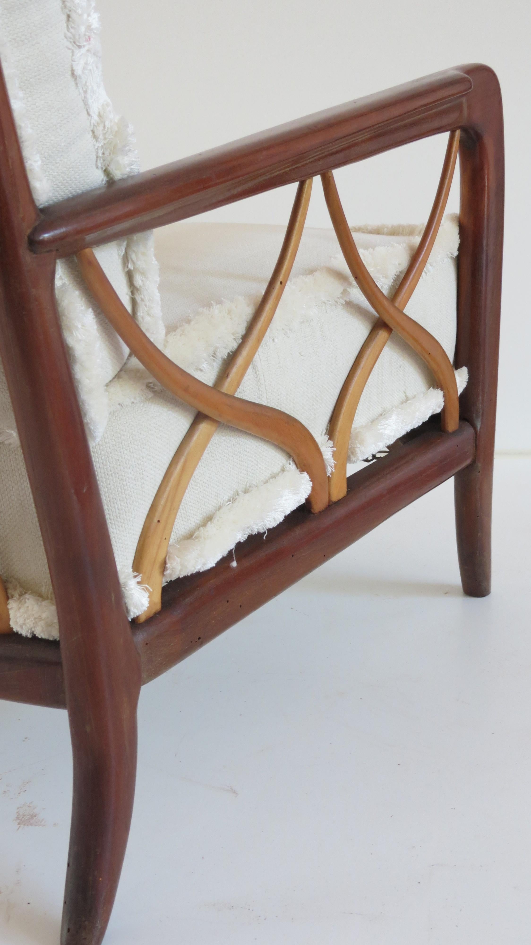Pair of Iconic Walnut and Cherrywood Attributed Paolo Buffa White Armchairs 1940 5