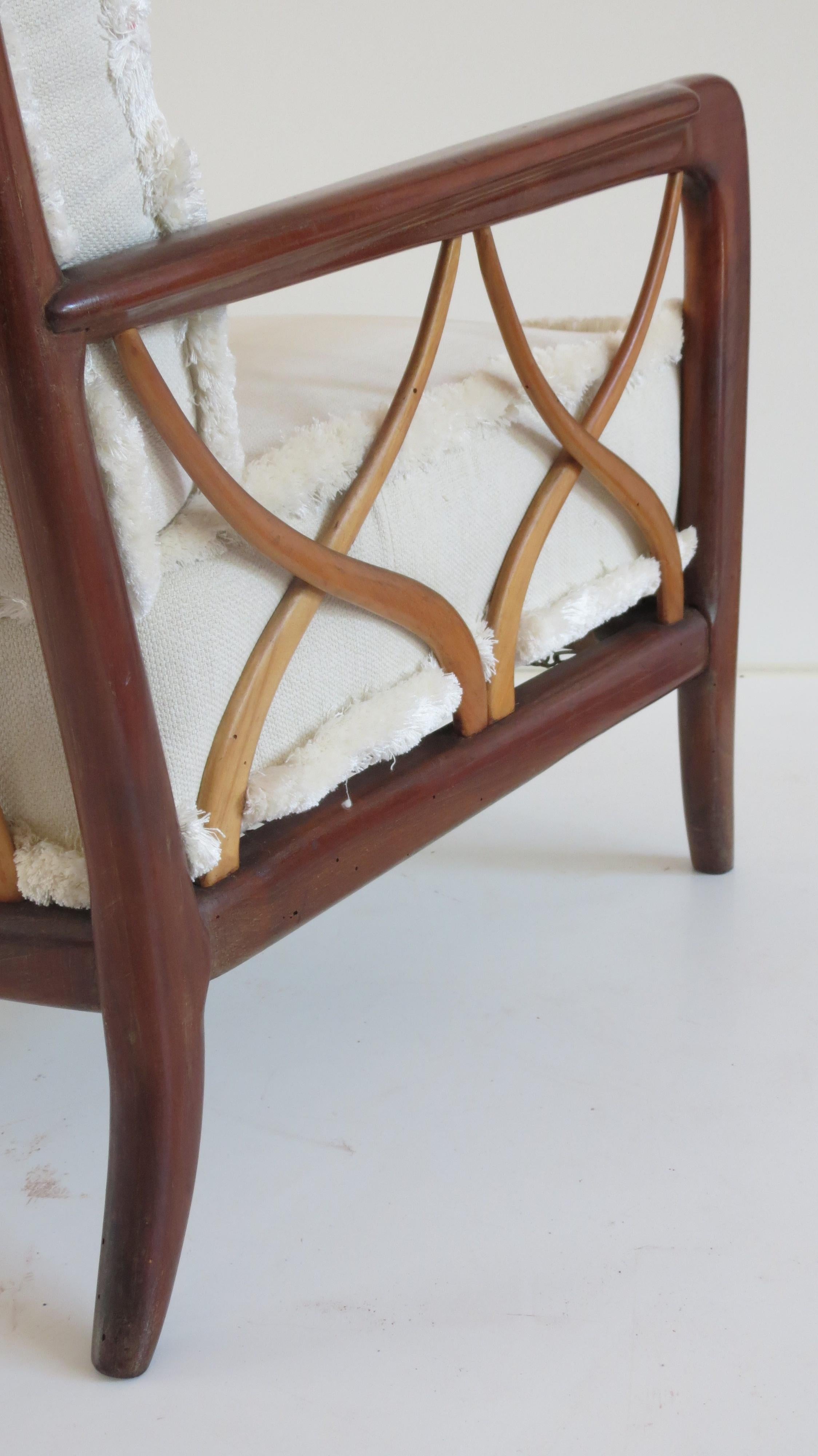 Pair of Iconic Walnut and Cherrywood Attributed Paolo Buffa White Armchairs 1940 6