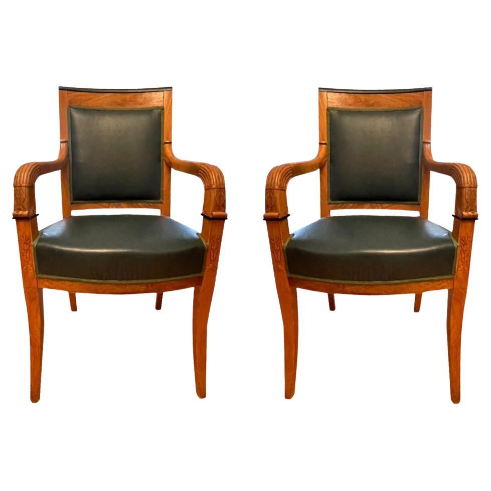 Pair of identical armchairs, cherry wood