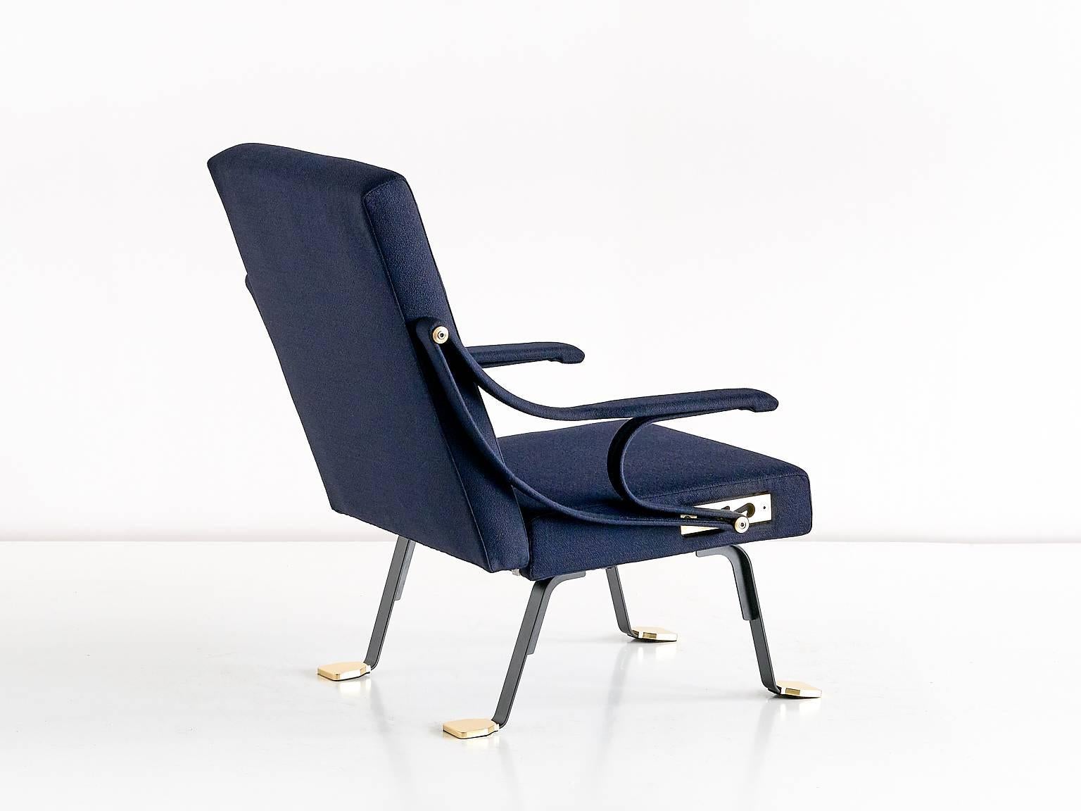 Polished Pair of Ignazio Gardella Digamma Armchairs in Blue Raf Simons Fabric