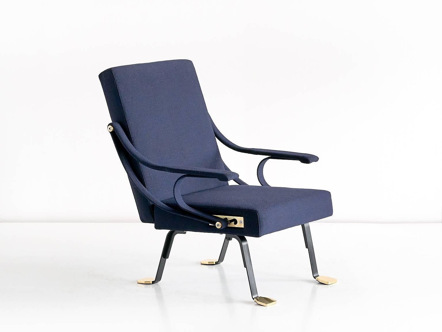 Mid-20th Century Pair of Ignazio Gardella Digamma Armchairs in Blue Raf Simons Fabric