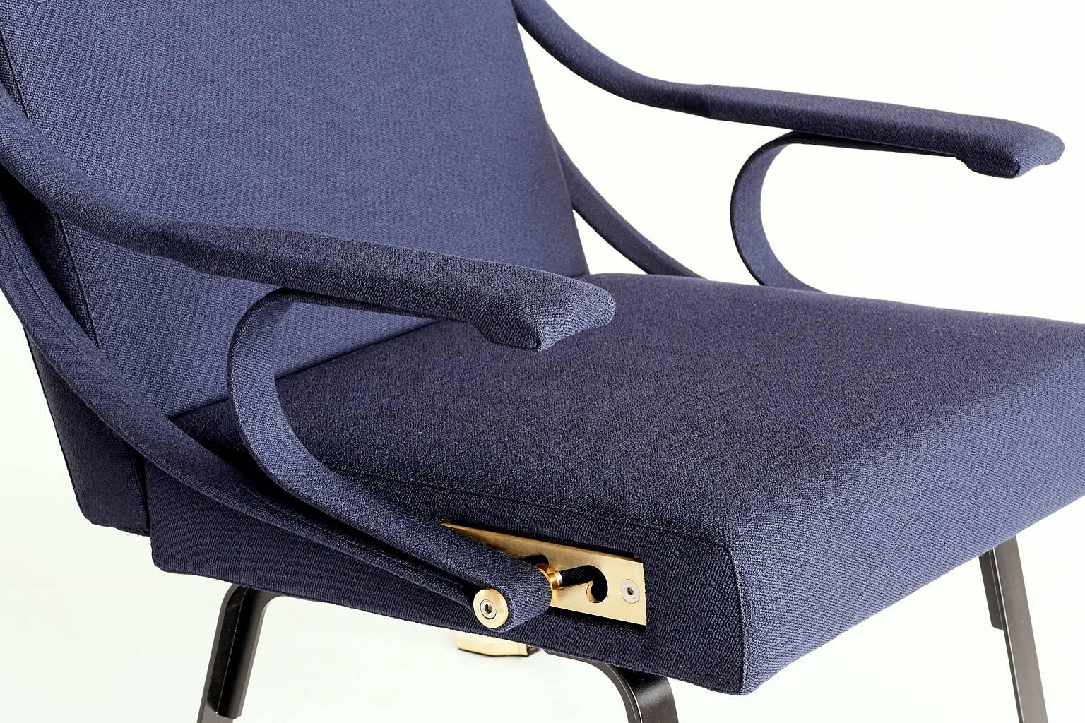 Pair of Ignazio Gardella Digamma Armchairs in Blue Raf Simons Fabric 1