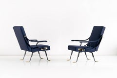 Pair of Ignazio Gardella Digamma Armchairs in Blue Raf Simons for Kvadrat Fabric