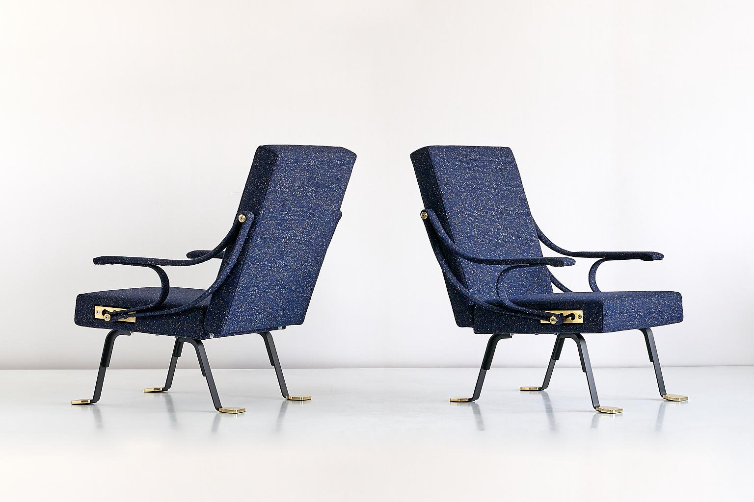Polished Pair of Ignazio Gardella Digamma Armchairs in Navy Raf Simons for Kvadrat Fabric