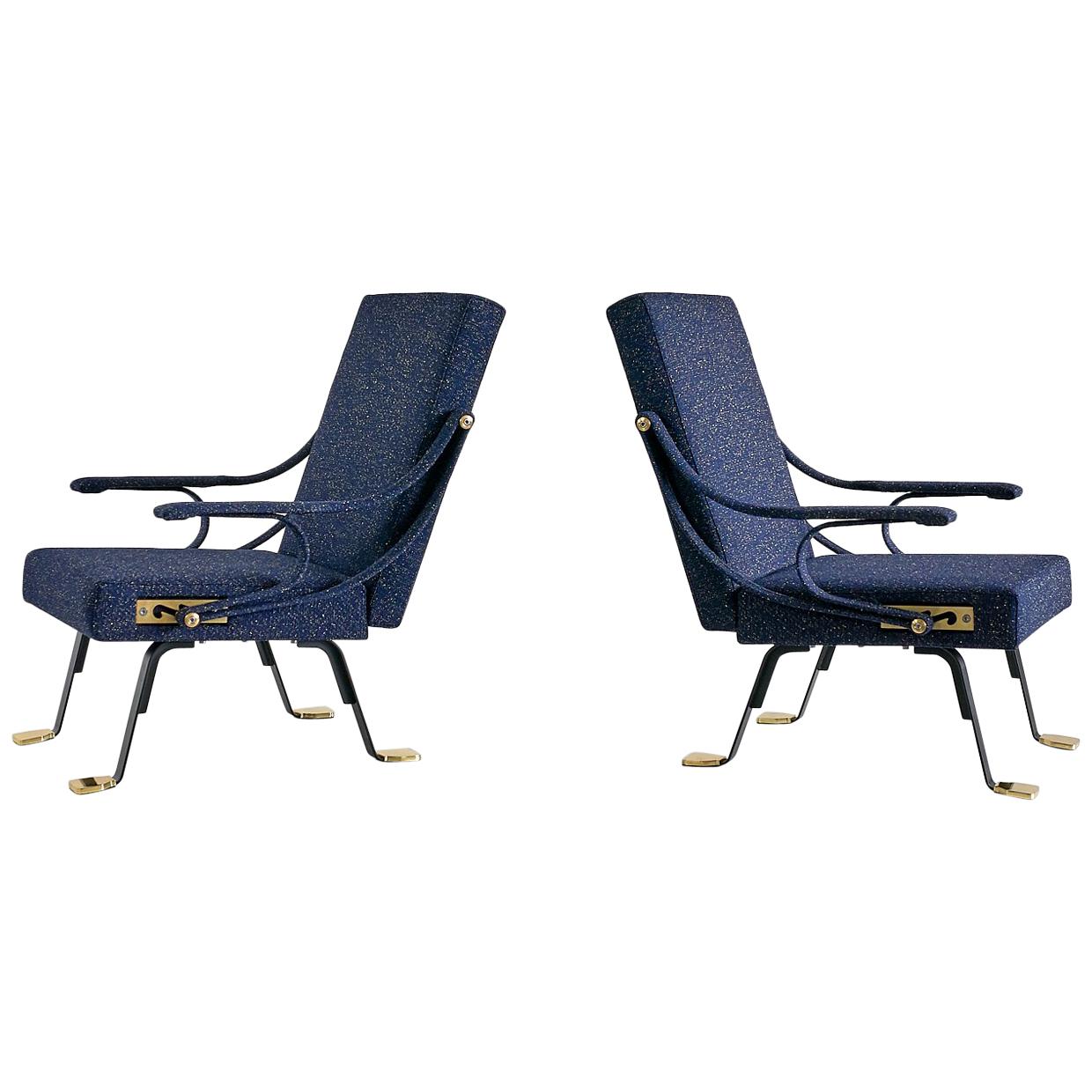 Pair of Ignazio Gardella Digamma Armchairs in Navy Raf Simons for Kvadrat Fabric