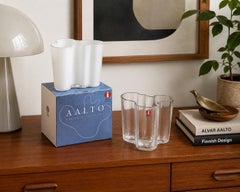Pair of Iittala Alvar Aalto 95mm Glass Vases in Clear and Opal White, Finland