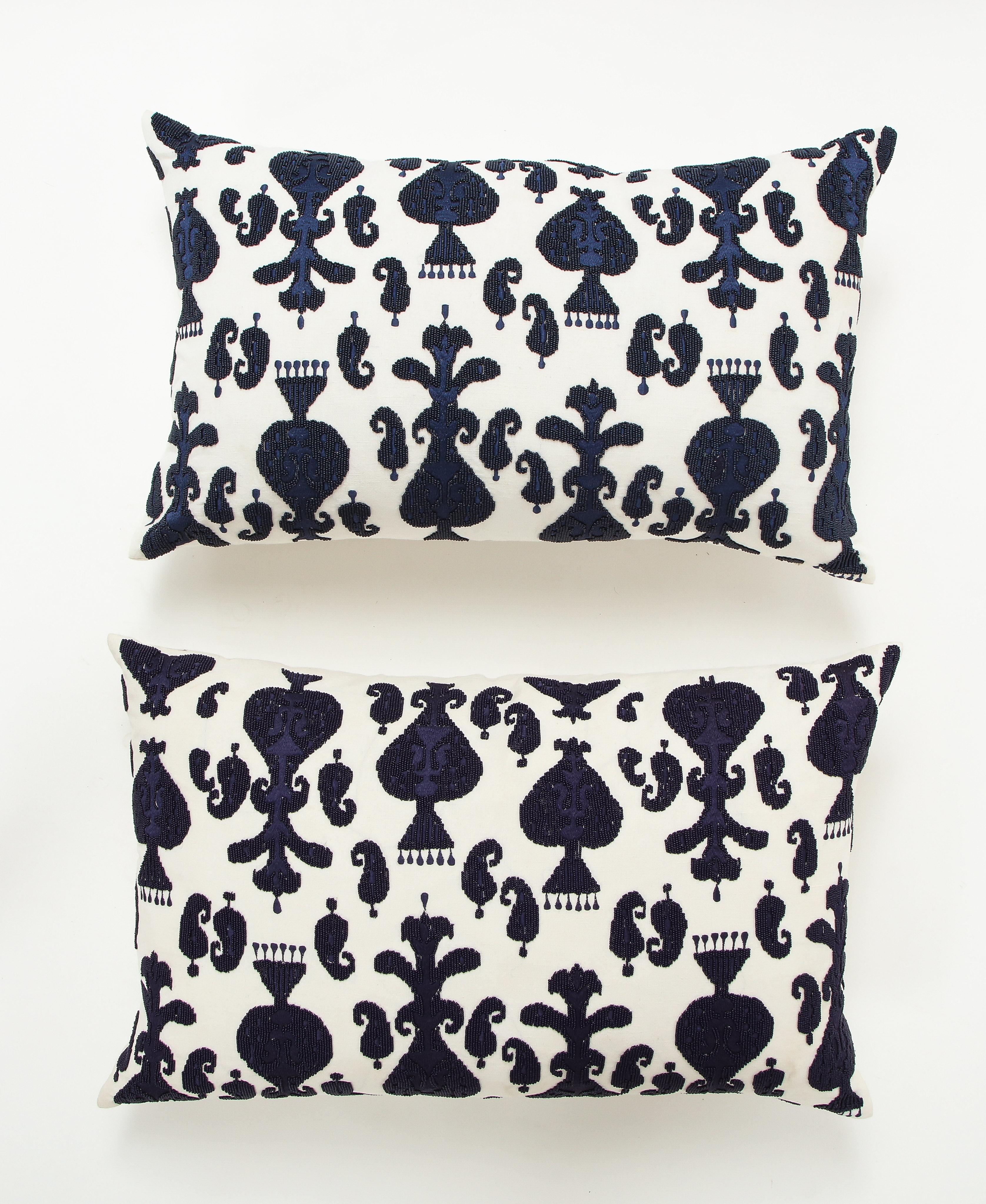 blue and cream pillows