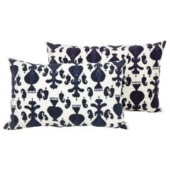 Pair of Ikat Inspired Blue and Cream Pillows