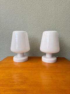 Pair of IKEA GULDLÖK White Opaline Glass Table Lamps, Scandinavian Design