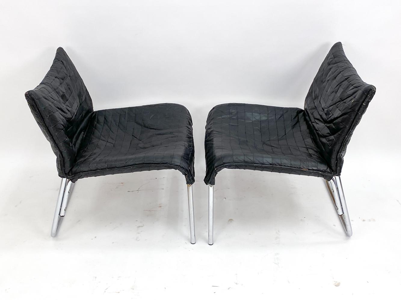 Coppia di sedie Ikea in pelle e cromo 'Pix' di Gillis Lundgren C. 1980 in vendita 3