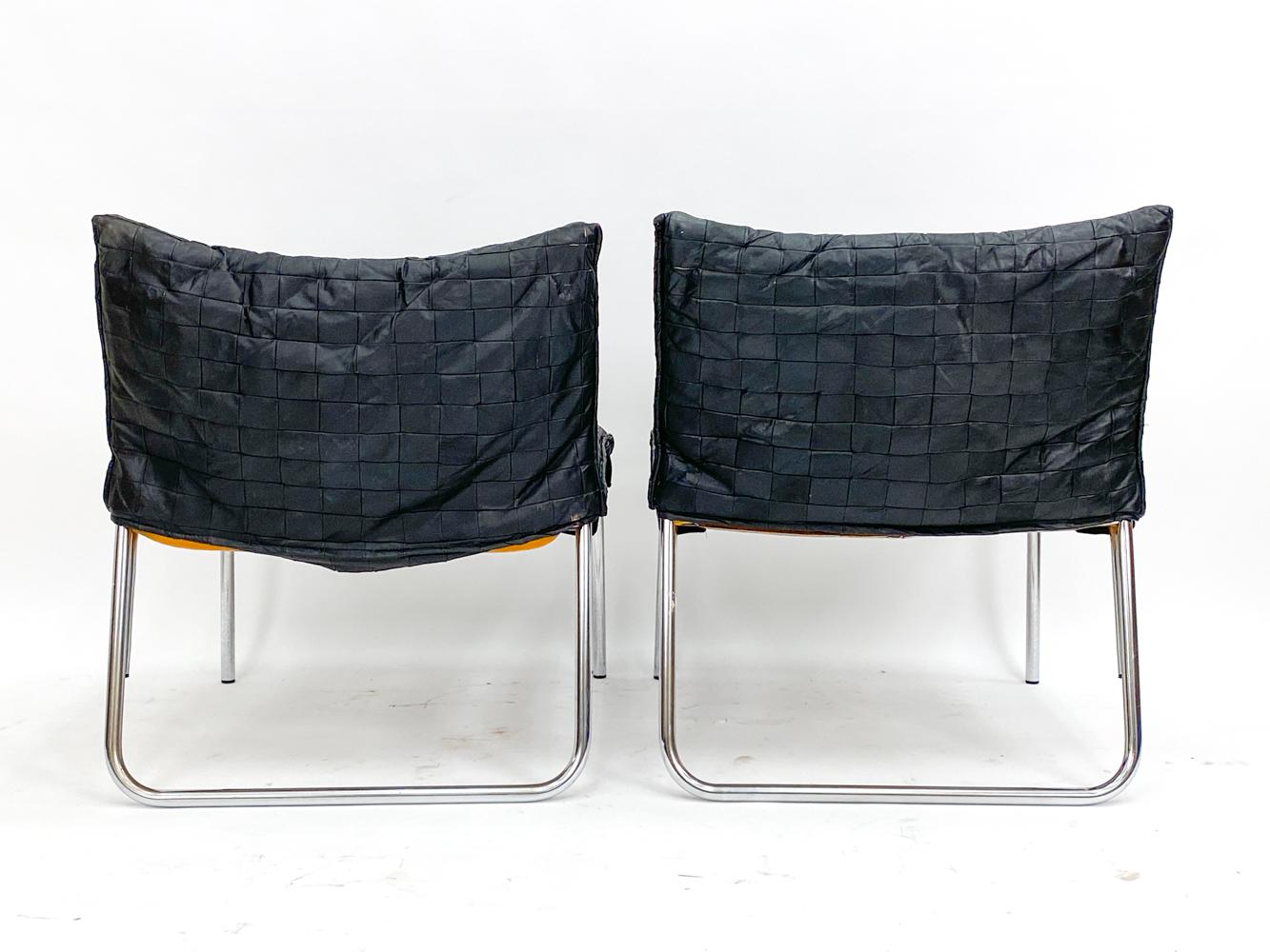 Coppia di sedie Ikea in pelle e cromo 'Pix' di Gillis Lundgren C. 1980 in vendita 5