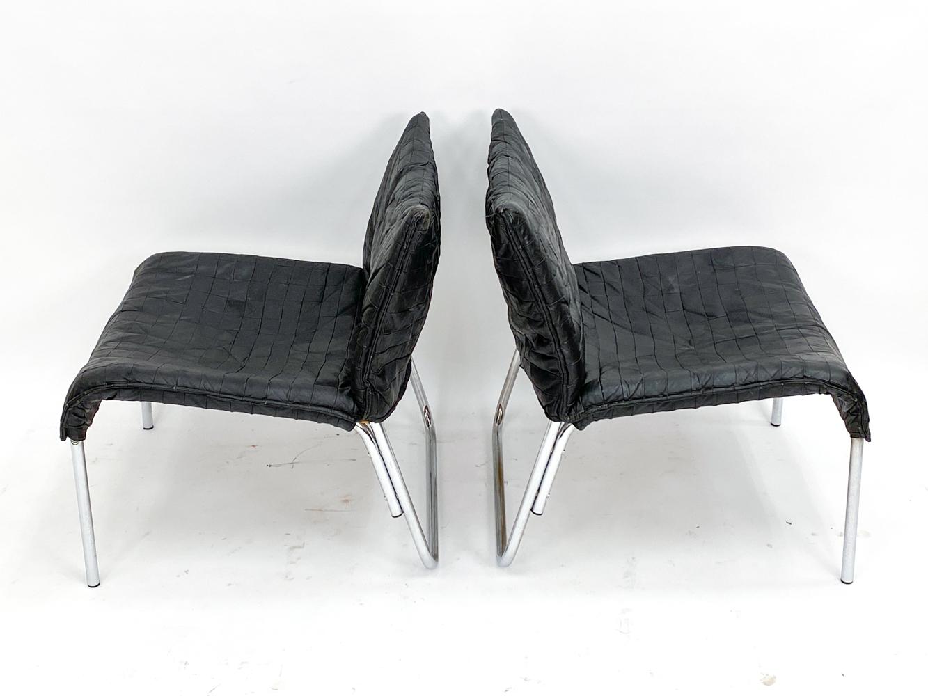 Coppia di sedie Ikea in pelle e cromo 'Pix' di Gillis Lundgren C. 1980 in vendita 6