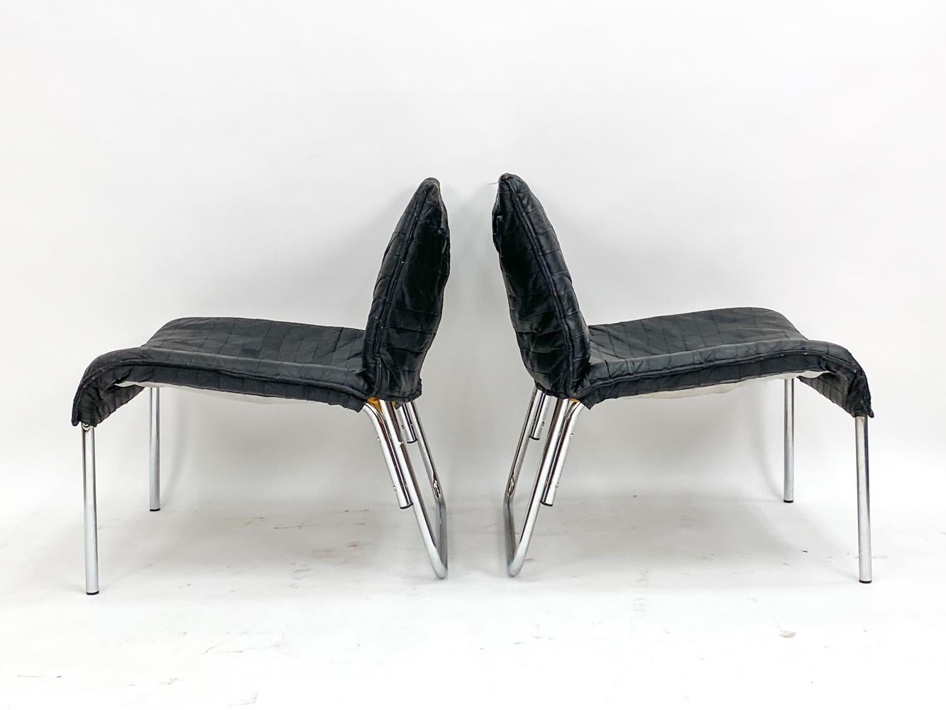 Coppia di sedie Ikea in pelle e cromo 'Pix' di Gillis Lundgren C. 1980 in vendita 7